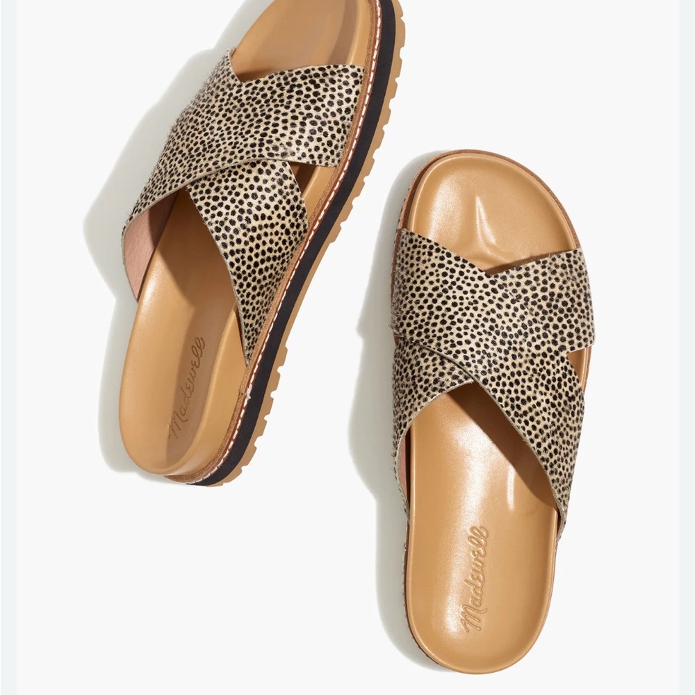 Madewell Tan and Black Cross-Strap Sandals